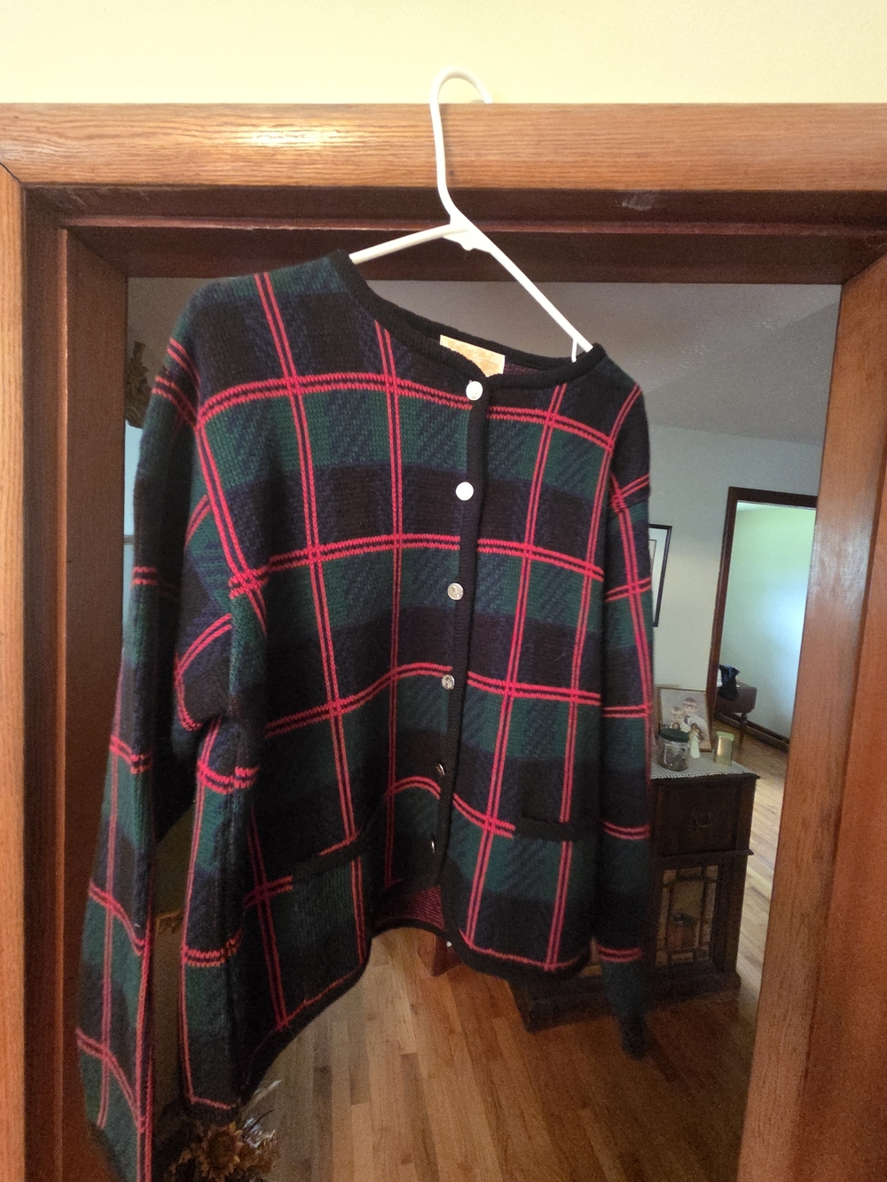 Tally Ho Black Green Plaid Cardigan with Red Trim